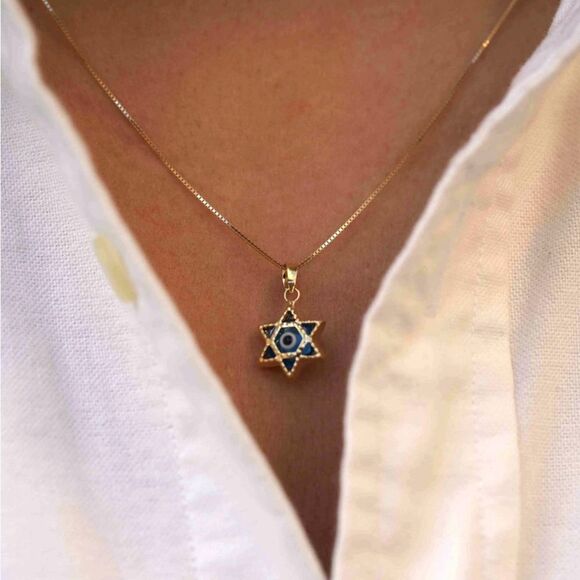 14k Real Yellow Gold Evil Eye Star Charm Pendant | evil eye charm | Git | - Picture 1 of 4